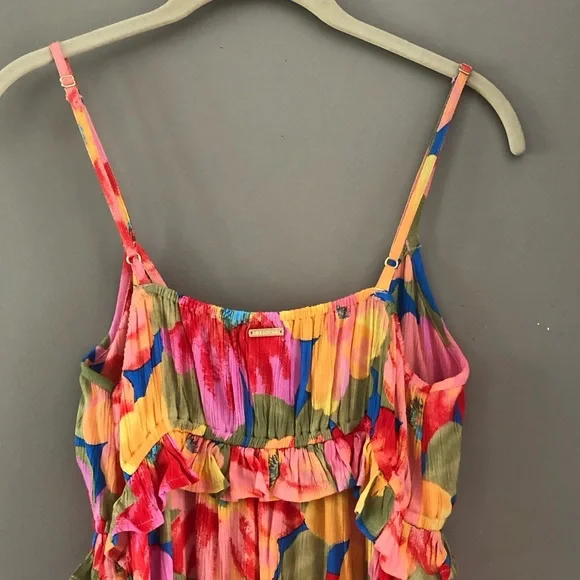 Billabong Rebel Heart Multicolor Floral Print Ruffle Dress. Medium - Picture 7 of 10